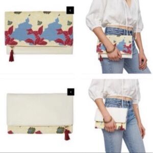 Rachel Pally Yellow Floral Clutch with Blue and Red Accents